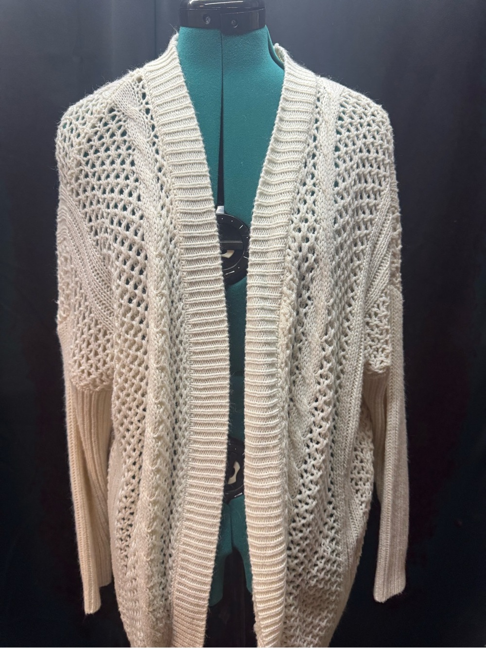 Charlotte Russe Open-Front Cream Knit Cardigan